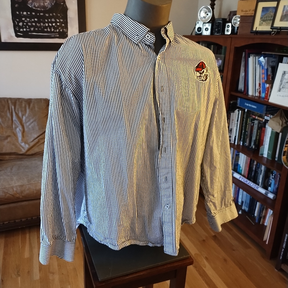 UGA Long Sleeve White and Black Striped Shirt by KA Knights Apparel Size 2XL
